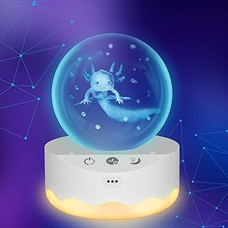 Ammonite Axolotl Crystal Ball with LED Base, Clear 70mm Glass Art for Kids' Birthday Gifts