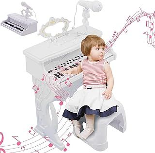 Kids Piano Keyboard,Toddler Mini Keyboard Stand and Stool Set with Microphone,Kids Portable Musical Instruments Portable,Learning Toys,Birthday Gifts for 2 3 4 5 Year Old Girls Boys,White