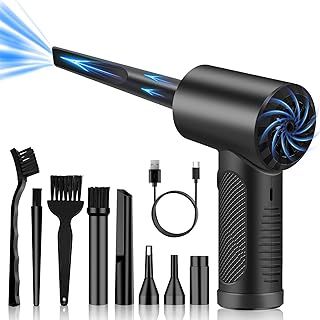 Terawetre Compressed Air Duster for PC, 3-Speed Adjustable 120000RPM, Battery Electric Air Duster Rechargable,Cordless Reusable Air Blower Duster with LED Light, Air Blower Cleaner for Laptop