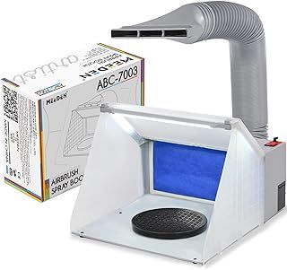 MEEDEN Airbrush Paint Spray Booth: Portable Air Brush Booth Kit with 3 LED Lights, Turn Table and Filter Hose for Painting Model Craft Nail Hobby