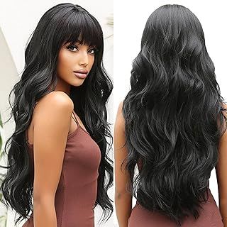 OUFEI Long Wavy Black Wigs for Women Natural Synthetic Hair Heat Resistant Wigs for Daily Party Cosplay Wear-28 Inches