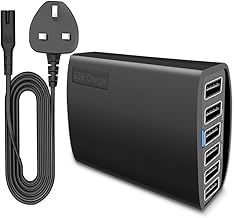 60W Multiport USB Charger Station 6-port Multi-Port Desktop USB Charging Hub High Speed Travel Wall Charger with iSmart Technology for Smartphone Tablets and More
