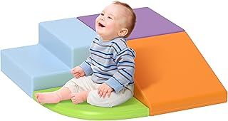 HOMCOM Soft Play 4-piece Climb and Crawl Foam Toddler Stairs and Ramp Colorful Children's Educational Software Activity Toys for Baby Preschooler Orange