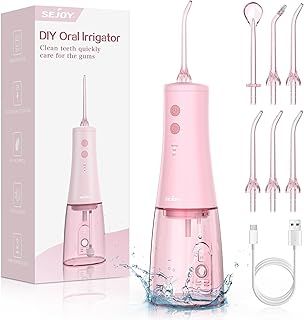 350mL/12oz Water Flosser with 3 Modes 6 Jet Tips,Dental Oral Irrigator USB Rechargeable Cordless Water Dental Picks for Teeth Cleaning,IPX7 Waterproof,for Home and Travel for Oral Care(Pink)