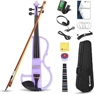 Vangoa 4/4 Electric Silent Violin Solid Wood Full Size Fiddle with Shoulder Rest, Violin Case, Extra Strings, Audio Cable, Rosin, Bow, Purple