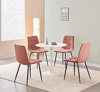 MOF Velvet Dining Chairs with Sturdy Metal Legs - Kitchen & Living Room Chairs with Backrest and Padded Seat (PINK CHECK)