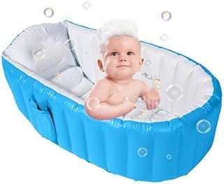 Inflatable Baby Bathtub,No Pump Kid Infant Toddler Infant Newborn Inflatable Foldable Shower Pool (Blue) (Blue)