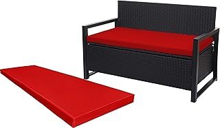 Crescent Textile 100% Waterproof Garden Bench Cushion 2/3/4 Seater Outdoor Long Bench Seat Pad for Lawn & Garden, Patio, Office, Coffee Shop with Removable Cover (2 Seater 108cm x 45cm x 5cm, Red)