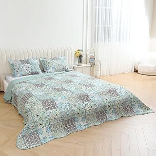 3 Piece Quilted Patchwork Bedspread Reversible Double Bed Spread 220 x 240 cm (Design 1, Double)