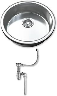 Dihl 1091 Kitchen Sink, Single Bowl 1.0, Round, 304 Stainless Steel, Silver, Inset, 42.2 x 42.2 cm, Includes Full Waste Kit and fixings
