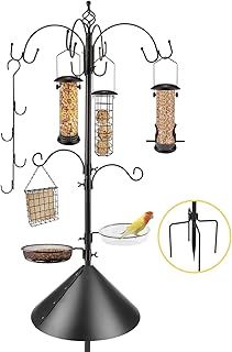 Deluxe Bird Feeding Station Kit With Pole, Squirrel Baffle, Suet Feeder, Bath, Mesh Tray and Planter Hanger for Attracting Wild Birds