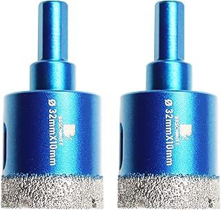 Dry Diamond Core Drill Bit Set,BRSCHNITT 2pcs/pack 32mm Diamond Hole Saw Core Drill Bit with Triangle Shank for Porcelain Tile Ceramic Stone Granite Marble