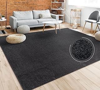 Paco Home Living Room Rug Plain Simple And Modern Short-Pile, Various Sizes and colours, Size:160x220 cm, Colour:Black