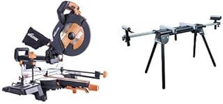 Evolution Power Tools R255-SMS+ Multi-Material Sliding Mitre Saw with Plus Pack, 255 mm (230 V) with Mitre Saw Stand with Extensions