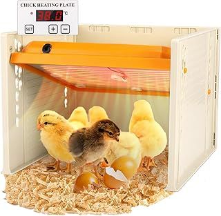 Chick Brooder Heating Plate, 10" x 10" Adjustable Height and Angle Chick Incubator Heating Lamp, Constant Temperature Chicken Coop on Three Sides, Easy Clean 25W Brooder Plate For 15 Chicks (Yellow)