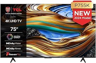 TCL 75P755K 75-inch Ultra HD, Wide Color Gamut, 4K HDR TV, Smart TV Powered by Android TV (Dolby Atmos 2.0, Dolby Vision, HDR 10+, Voice Control, compatible with Google assistant, Chromecast built-in)