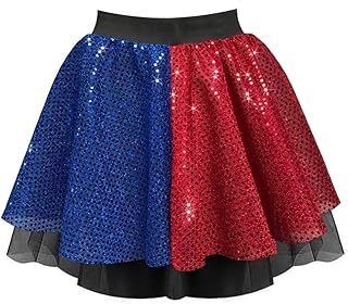 Girls Harley Skirt Red Blue - Four Styles - Harlequin Super Villain Halloween Fancy Dress Costume