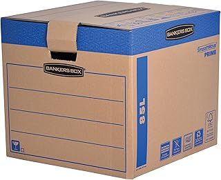 5 BANKERS BOX EXTRA LARGE Strong Moving Boxes, 85L FastFold Moving Boxes, SmoothMove Cardboard Packing Storage Boxes, Heavy Duty Double Wall Boxes with Handles, 40.5 x 45.5 x 45.5cm, Pack of 5