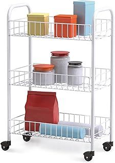 Metaltex Siena 3-Tier Trolley with Wheels - Multipurpose Storage Cart for Home including Kitchen, Bathroom, Office and Garage – White Metal, 400 grams