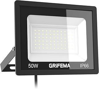 GRIFEMA 50W LED Floodlight Outdoor, 5500LM, 6500K Cool White, IP66 Waterproof, Adjustable 180° Bracket, Security Lighting for Garden, Garage, Yard