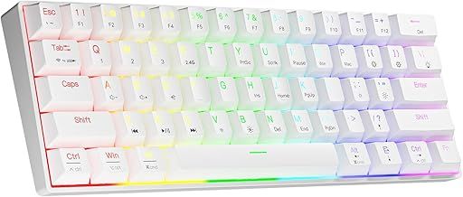 NEWMEN GM610 Wireless Mechanical Keyboard,White 60% Wired USB C/Bluetooth/2.4Ghz RGB Backlit Hot Swappable Keyboard,Compact Anti-Ghosting Mac Windows PC Gaming Keyboard,QWERTY Layout(Red Switches)