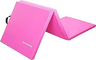 BalanceFrom 1.5" Thick Tri-Fold Folding Exercise Mat with Carrying Handles for MMA, Gymnastics and Home Gym Protective Flooring, 180x60cm/6x2ft, Pink