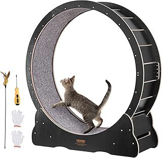 VEVOR Cat Exercise Wheel, Large Cat Treadmill Wheel for Indoor Cats, 43.3 inch Cat Running Wheel with Detachable Carpet and Cat Teaser for Running/Walking/Training, Suitable for Most Cats