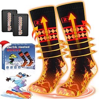 AHOZEE Heated Socks, 5V/6000mAh Rechargeable Heated Socks for Men Women, Unisex Electric Heating Socks with Upgraded 360° Heating Area, Washable Winter Foot Warmers for Skiing, Camping, Hiking