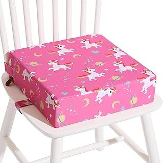 TOTIDYH Toddler Booster Seat for Dining Chair, PU Washable Cartoon Toddler Booster Cushion for Dining Chair with 2 Adjustable Straps, Non-Slip Kids Travel Booster Seat for Dining Table (Pink Unicorn)