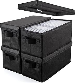 UENTIP CD Storage Boxes - Pack of 4 CD Case Storage - 13.2" x 5.9" x 5.3", Container holds 30 CDs in full jewel cases, 60 CDs in slim cases, and 165 discs in CD sleeves - Black (4pack-black)