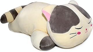 Sleeping Cat Hugging Pillow Stuffed Animals Plush Soft Toy Grey 23.5"
