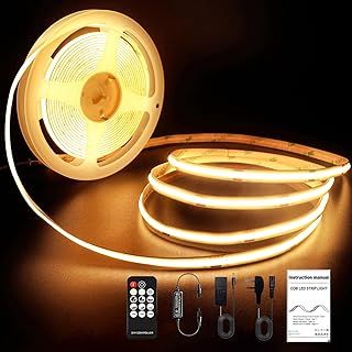 ROUKLE 8mm COB LED Strip Light - 10M Dimmable 24V Super Bright Tape Lights CRI90+ with RF Remote & UKCA Power Supply | 3840 LEDs | Warm White 2700K | Easy DIY Home Decor Installation