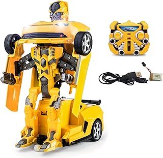 2.4Ghz Transformer Remote Control Car – Talking Auto Bot RC Drifting Car & Robot - Sound FX Lights – One Touch Transform - PL9131 Rechargeable Radio Controlled RC Car, Yellow