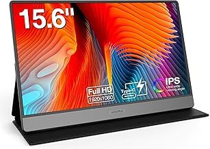 KOORUI 15B1 Portable Monitor, 15.6 Inch 1920 x 1080 FHD IPS Second Screen with Built-in Speakers for Laptop, PC, Mac, Xbox, PS5/4/3, USB Type C & Mini HDMI, Smart Cover