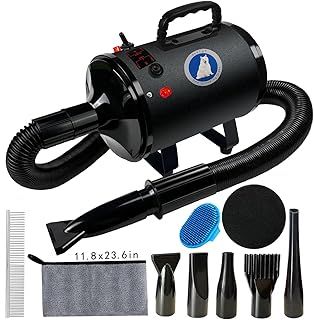 Dog Dryer, Dog Hair Dryer,Pet Grooming Hair Dryer with Indicator Light,with Pet Steel Comb, Pet Towel,4 Different Nozzles (Black with Light)