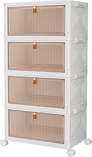 Storage Boxes with Lid - 23L*4 Tier Plastic Storage Box with Lid, Stackable Boxes with Wheels, Storage Drawers with Front Door, Plastic Box for Home and Office, White, 4 Packs