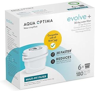 Aqua Optima Evolve+ Water Filter Cartridges, 6 Pack - Fits Brita Jugs & Alternative for Maxtra Filters - Reduces Limescale, Chlorine and Other Impurities - by Laica (Packaging May Vary)
