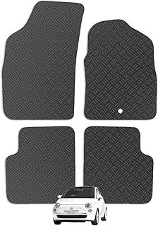 Carsio Rubber Car Mats For Fiat 500 2008-2012 Tailored Fit Floor Mat Set Complete Accessory Black Custom Fitted - All Weather & Heavy Duty, Anti-Slip Backing with Clips