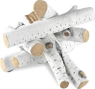 VEVOR 6 Pcs Large Withe Birch Logs, Gas Fireplace Ceramic Logs for Fire place, Heat-Resistant Wood Log Gas Realistic Logs, Stackable Wood Branches for Gas Fireplace, Firebowl Indoor or Outdoor