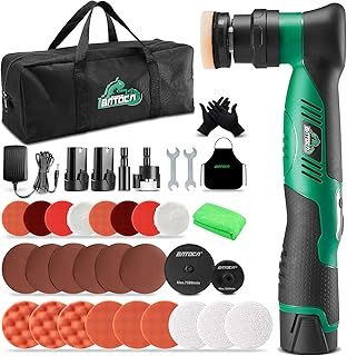 BATOCA S5 Cordless Mini Car Polisher Buffer Sander Dual Action & Rotary Polishing Machine 2X 12V Battery with 1" 3" Polishing Pads Kit for Car Motorcycle Detailing Polish Buffing 6-Speed 2000-5500RPM