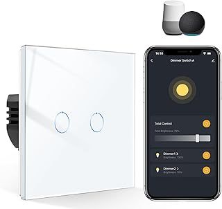 CNBINGO Smart Dimmer Switch for Dimmable LED Light, Voice Control by Alexa, Remote Control by Smart Life App, WiFi Touch Light Switch with Glass Wall Plate, Backlight, Neutral Wire Required