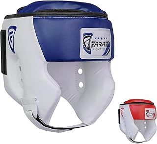 Farabi Sports Headguard with Adjustable Strap, Kickboxing Headgear Open Face Protection Boxing Helmet MMA, Muay Thai, Sparring, Martial Arts, Karate, Head Guard