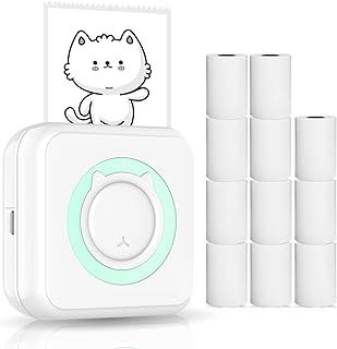 Pocket Printer,Mini Portable Bluetooth Wireless Paper Photo Printer Lechnical All-in-one Photo Printer Multifunction Thermal Printer for Smartphone with 11 Paper Rolls 57mm Compatible with iOS Android