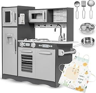 Mamabrum Children's Play Kitchen with LED Lightning System, Play Kitchen Accessories, Toddler Set, Playset for Kids with Pretend Cooking Accessories, Dark Grey