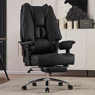 Ergonomic Office Chair – High Back PU Leather Executive Desk Chair with Adjustable Armrests, Swivel Computer Chair for Home/Office, Heavy Duty Support up to 400 lbs (BLACK)