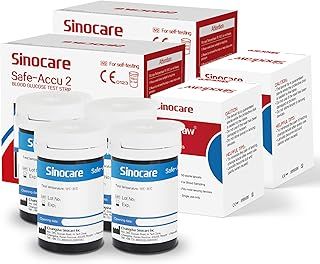 Sinocare (Safe Accu2) Blood Sugar Test Strips, 100pcs Blood Glucose Test Strips & 100pcs Twist Lans., Blood Test Strip for Safe Accu2 Blood Glucose Monitor (Safe Accu2 Strips- 100)