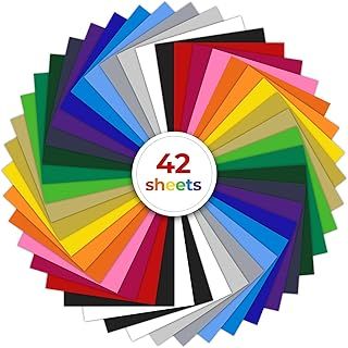 Ohuhu Heat Transfer Vinyl, 42 Pack Easy to Cut & Weed HTV Vinyl for Circut for T-Shirts Hats Leathers DIY - 12" x 10" 20 Glossy Colours Iron on Vinyl via Heat Press Machine & Craft Cutter Machine