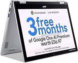 Acer Chromebook Spin 312 CP312-1H Convertible Laptop - Intel N100, 4GB, 64GB eMMC, Integrated Graphics, 12.2" WUXGA Touchscreen, Google Chrome OS, Silver