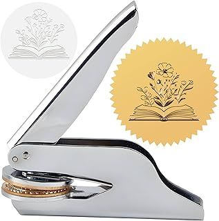 CRASPIRE Book Flower Library Embosser Stamp 1.6in Stainless Steel Seal Hand Held Embossing Sealing Stamp Book Lovers Teacher Ex Libris Notary for Graduation Official Gift Envelopes Paper(Non Custom)
