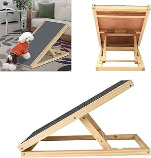 EFAN Dog Ramp Folding Pet Ramp Car Dog Ladder - Height Adjustable with Non-slip Carpet Safety Pets Ladder, Portable Solid Wooden Dog Ramp for travel (L70xW35cm, H30-40cm)